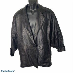 Alamo Leather Jacket Womens M Black Single Button Shawl Collar Coat Lined Vintg